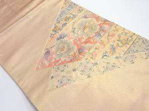 リサイクル　金駒刺繍　切り嵌め風に牡丹模様刺繍名古屋帯